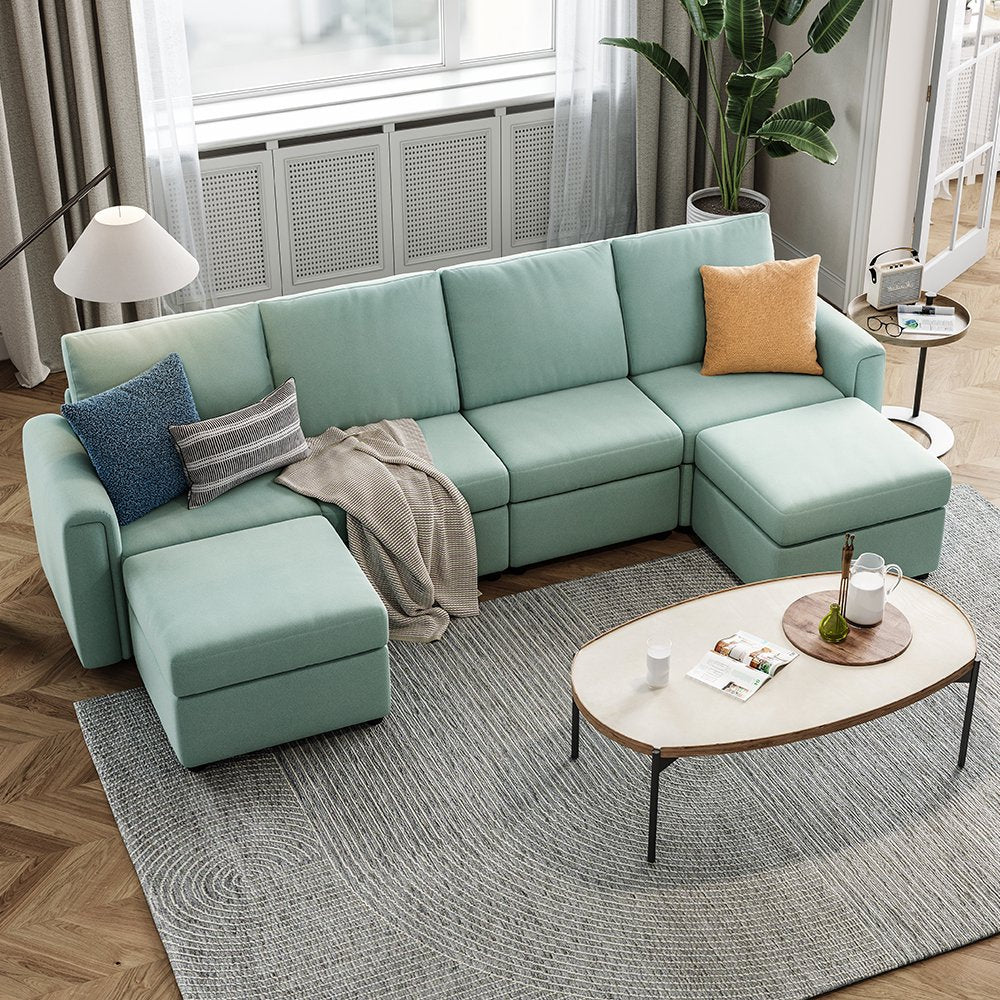 Modular Couches and Sofas Sectional with Storage Sectional Sofa U Shaped Sectional Couch with Reversible Chaises, Teal