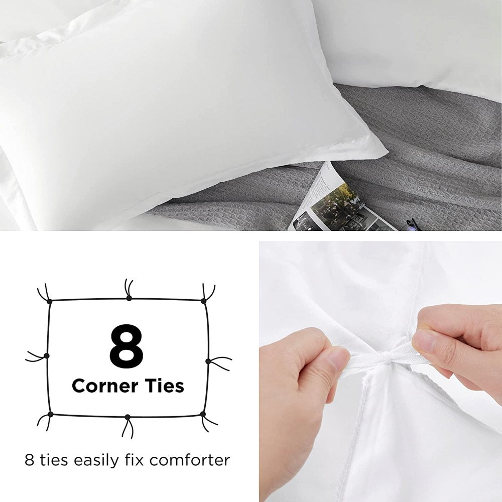 Queen White Polyester Microfiber Material Duvet Covers 3 Pieces, 1 Duvet Cover and 2 Pillow Shams