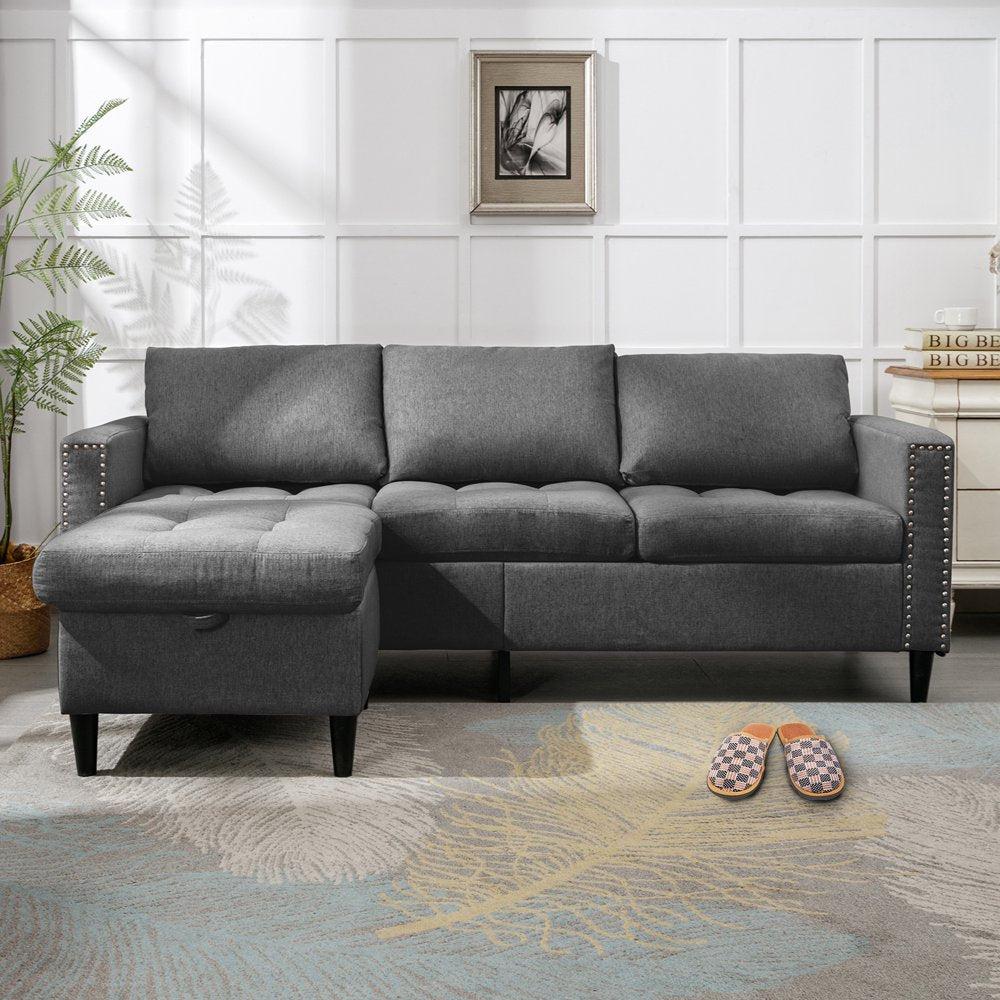 Reversible Sectional Couch, Set 3 Seat L Shaped Modular Sleeper Sofa Bed with Flexible Storage Ottoman Chaise, Modern Sofa Couches for Living Room/Apartment/Office - Dark Grey