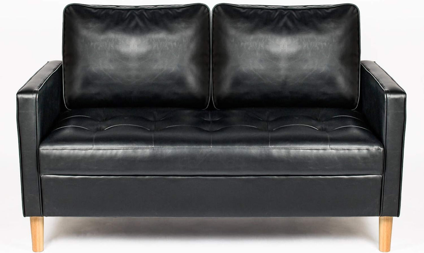 57" Modern Sofa Couch, Black Faux Leather Loveseat for Living Room, Comfy Office Love Seats, Small Couches for Small Space