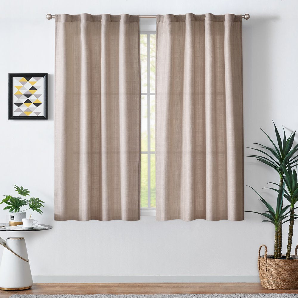 Taupe Curtains for Living Room 63 Inches Linen Textured Curtains Light Filtering Back Tab Curtains Casual Weave Back Tab Drapes 2 Panels