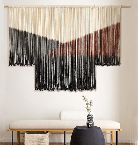 Macrame Wall Hanging Large Black Tie-Dye Geometric Décor Bohemian Yarn Tapestry Home Boho Wall Décor 59"Wx35"L