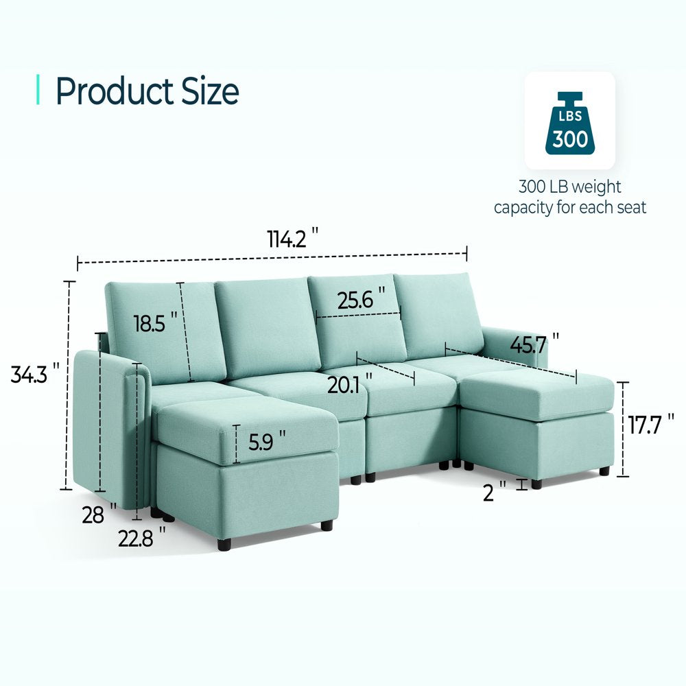 Modular Couches and Sofas Sectional with Storage Sectional Sofa U Shaped Sectional Couch with Reversible Chaises, Teal