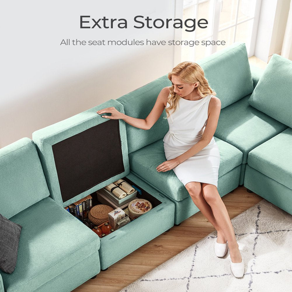 Modular Couches and Sofas Sectional with Storage Sectional Sofa U Shaped Sectional Couch with Reversible Chaises, Teal