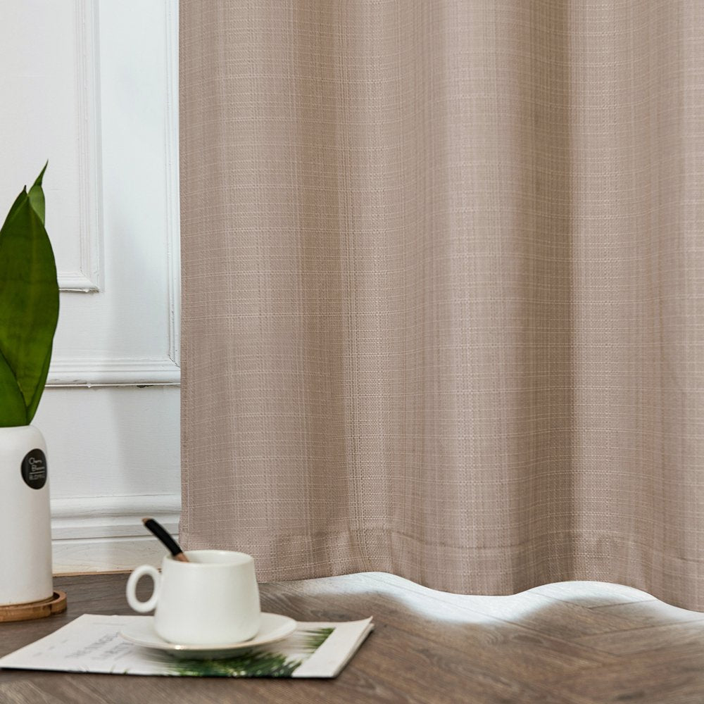 Taupe Curtains for Living Room 63 Inches Linen Textured Curtains Light Filtering Back Tab Curtains Casual Weave Back Tab Drapes 2 Panels