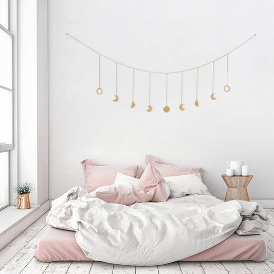 Moon Phase Wall Hanging Moon Decor Moon Wall Decor Wall Art Bedroom Boho Hanging Ornaments for Bedroom Wedding Home Office Nursery Room Dorm（Gold）