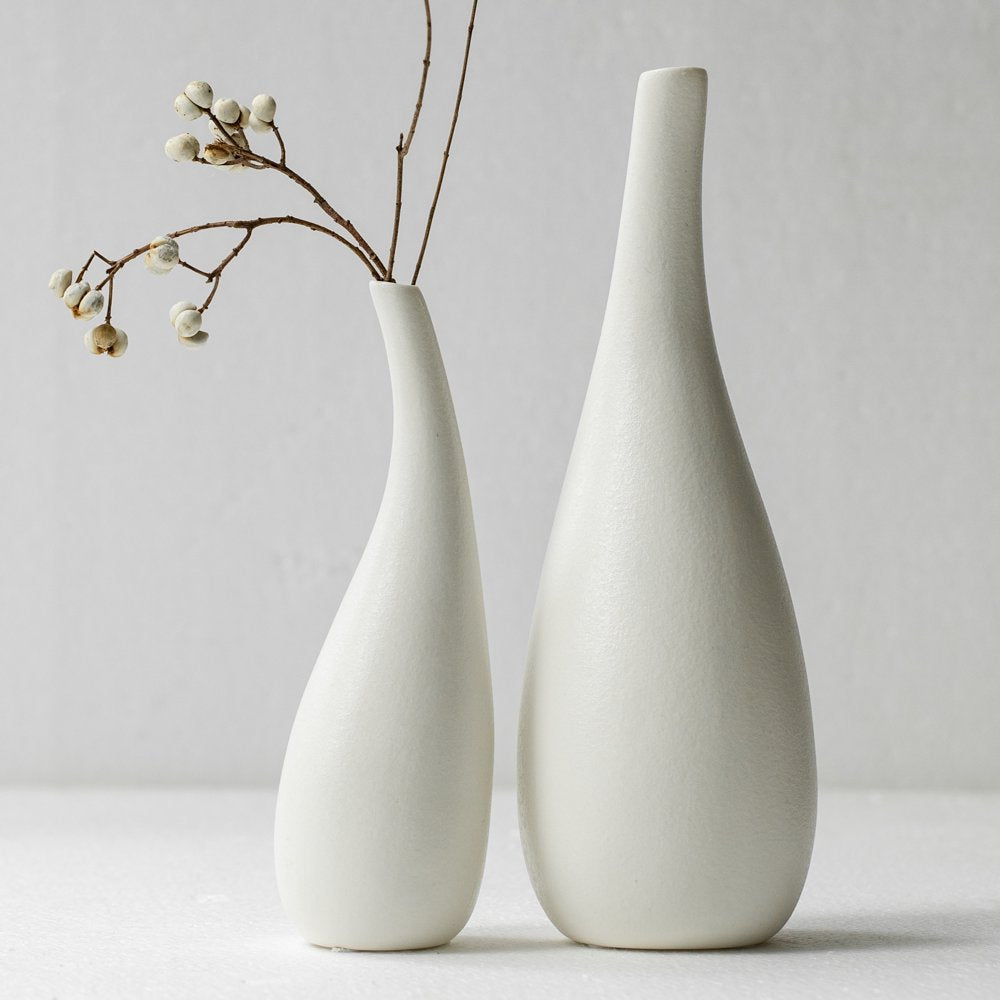 Ceramic Vase Pack 2, White Modern Bud Vase , Ceramic Modern Vase Decor , Sculpture Decor , Fire Place Decoration , Mid Century Modern Drip