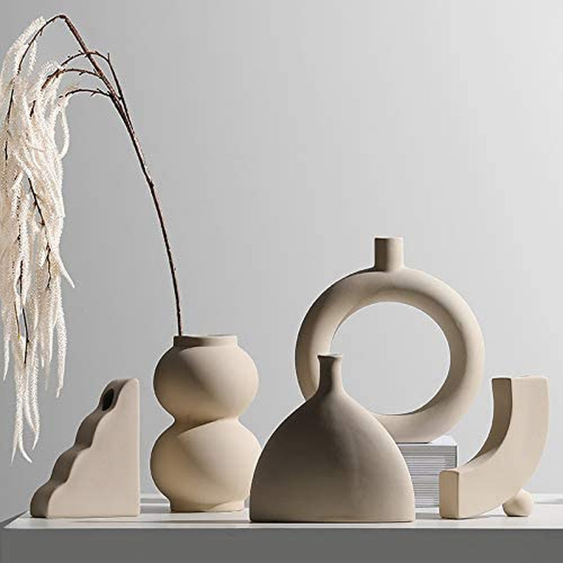 Contemporary Ceramic Vase - Modern Minimalistic Style - Decorative Vase for Home Decor (Round Sand)