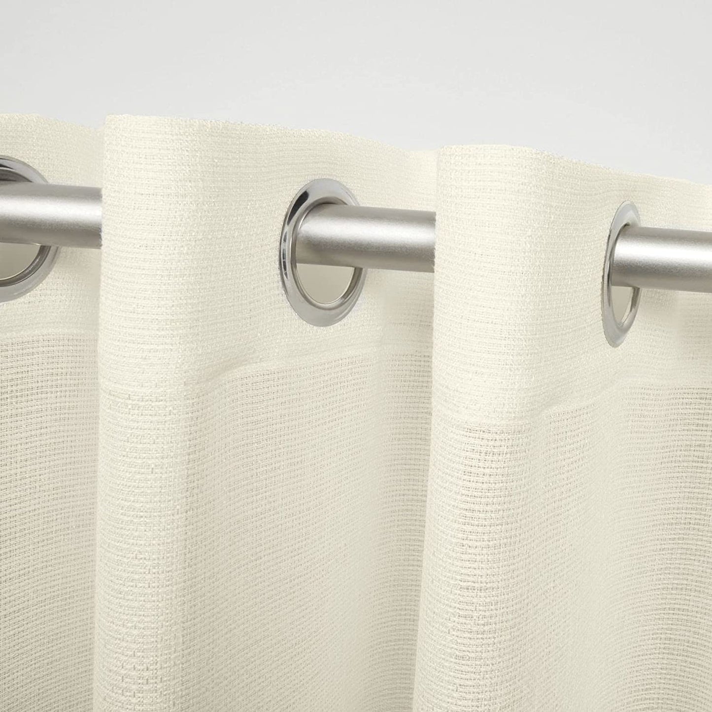 Miami Semi-Sheer Textured Indoor/Outdoor Grommet Top Curtain Panel, 54"X84", Ivory, Set of 2