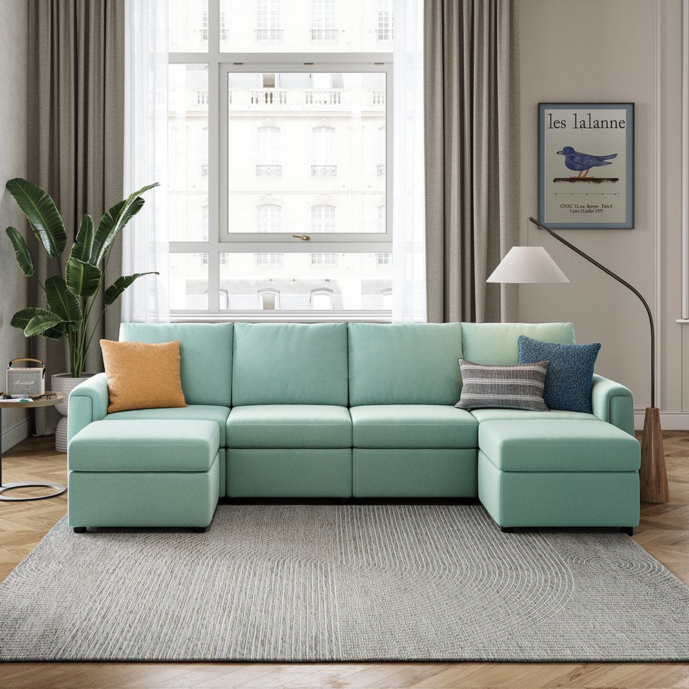 Modular Couches and Sofas Sectional with Storage Sectional Sofa U Shaped Sectional Couch with Reversible Chaises, Teal