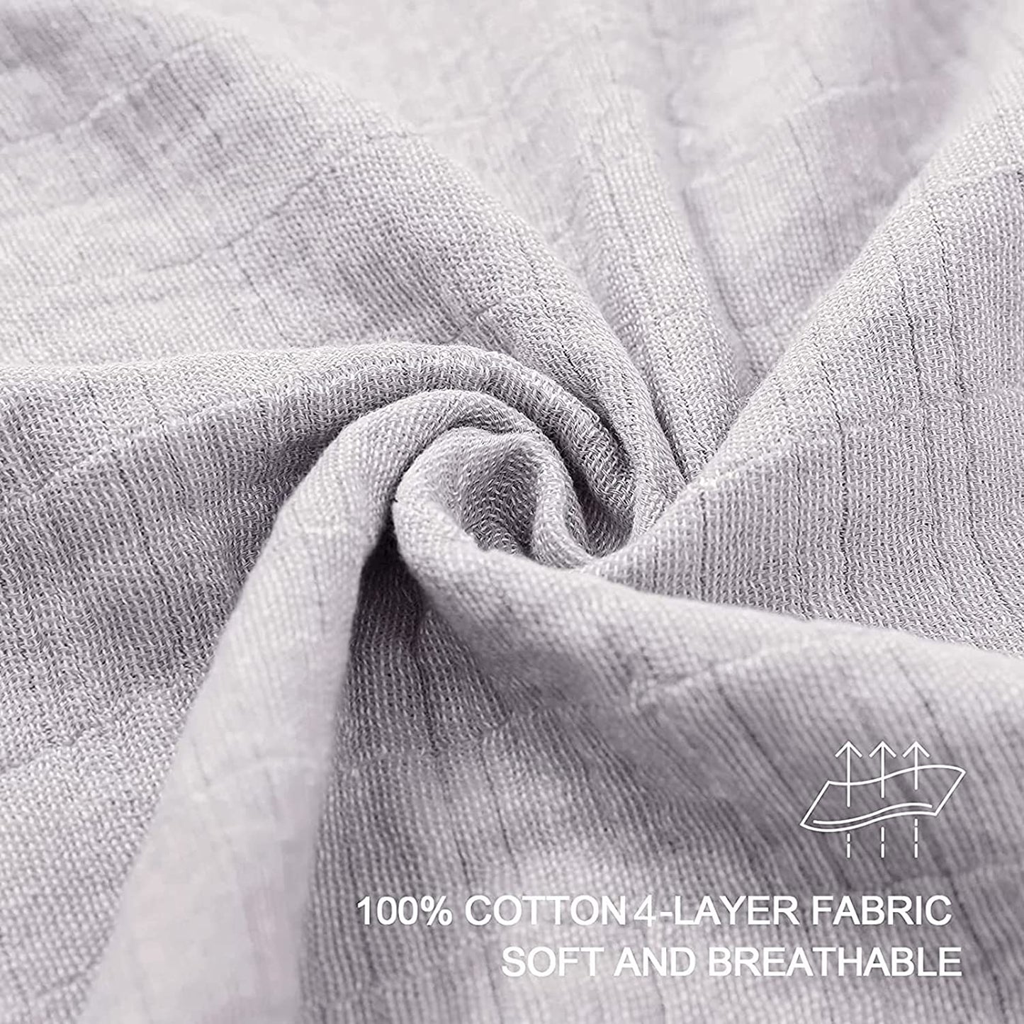 Muslin Throw Blanket,100% Cotton Blankets for Adults and Baby,4-Layer Soft Breathable Bed Throw Blankets All Season,Linen Texture Gauze Blankets Queen Size(80"X90",Grey)