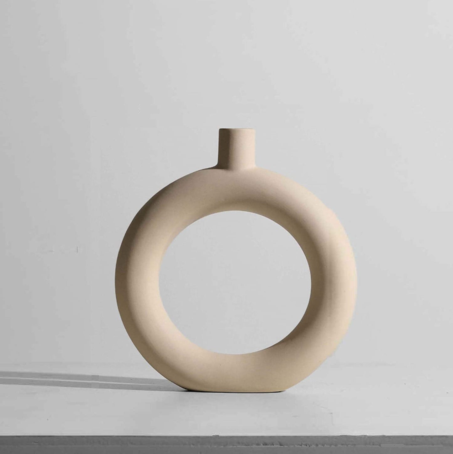 Contemporary Ceramic Vase - Modern Minimalistic Style - Decorative Vase for Home Decor (Round Sand)