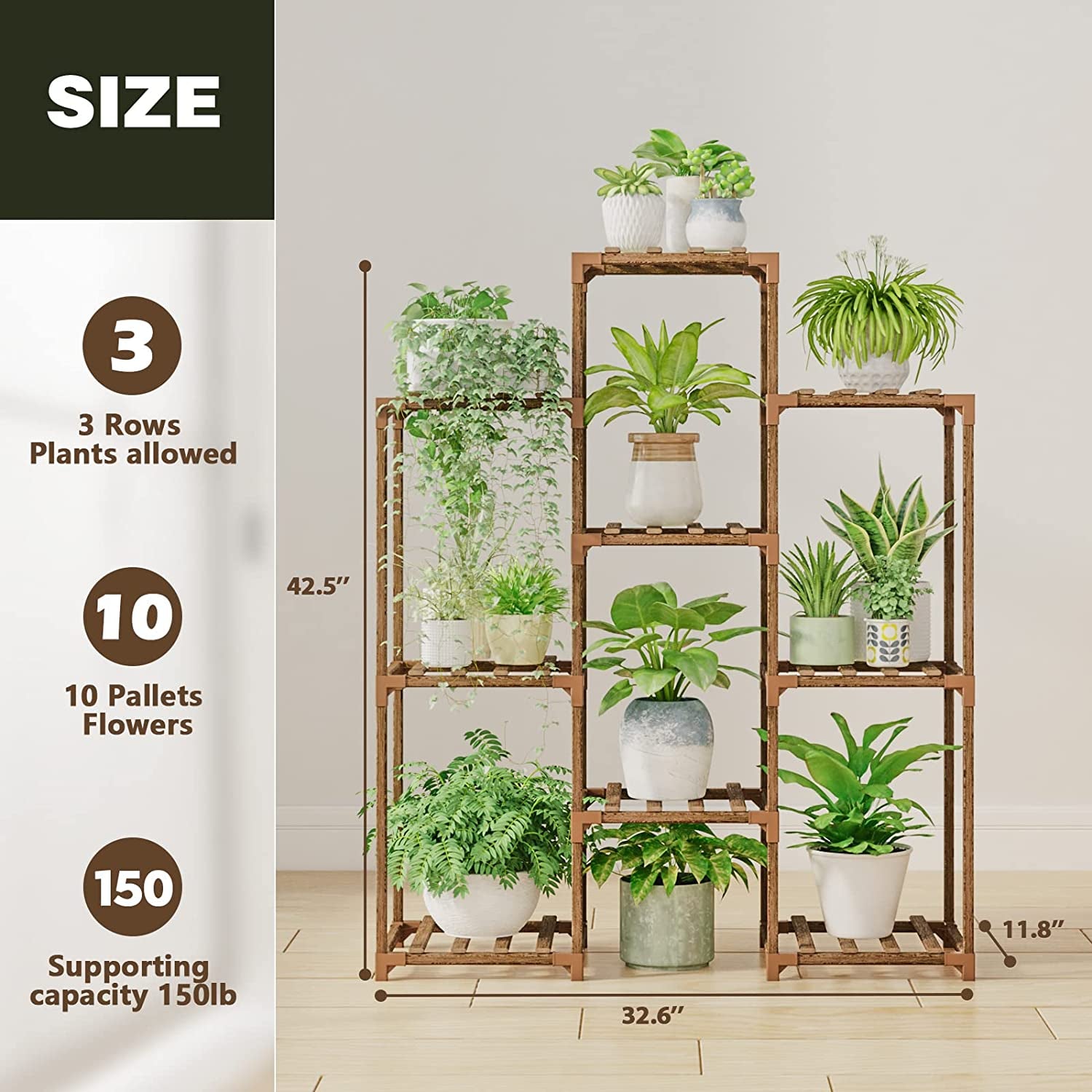 Stand Indoor Plant Rack Wood Outdoor Tiered Shelf for Multiple Plants, Ladder Holder