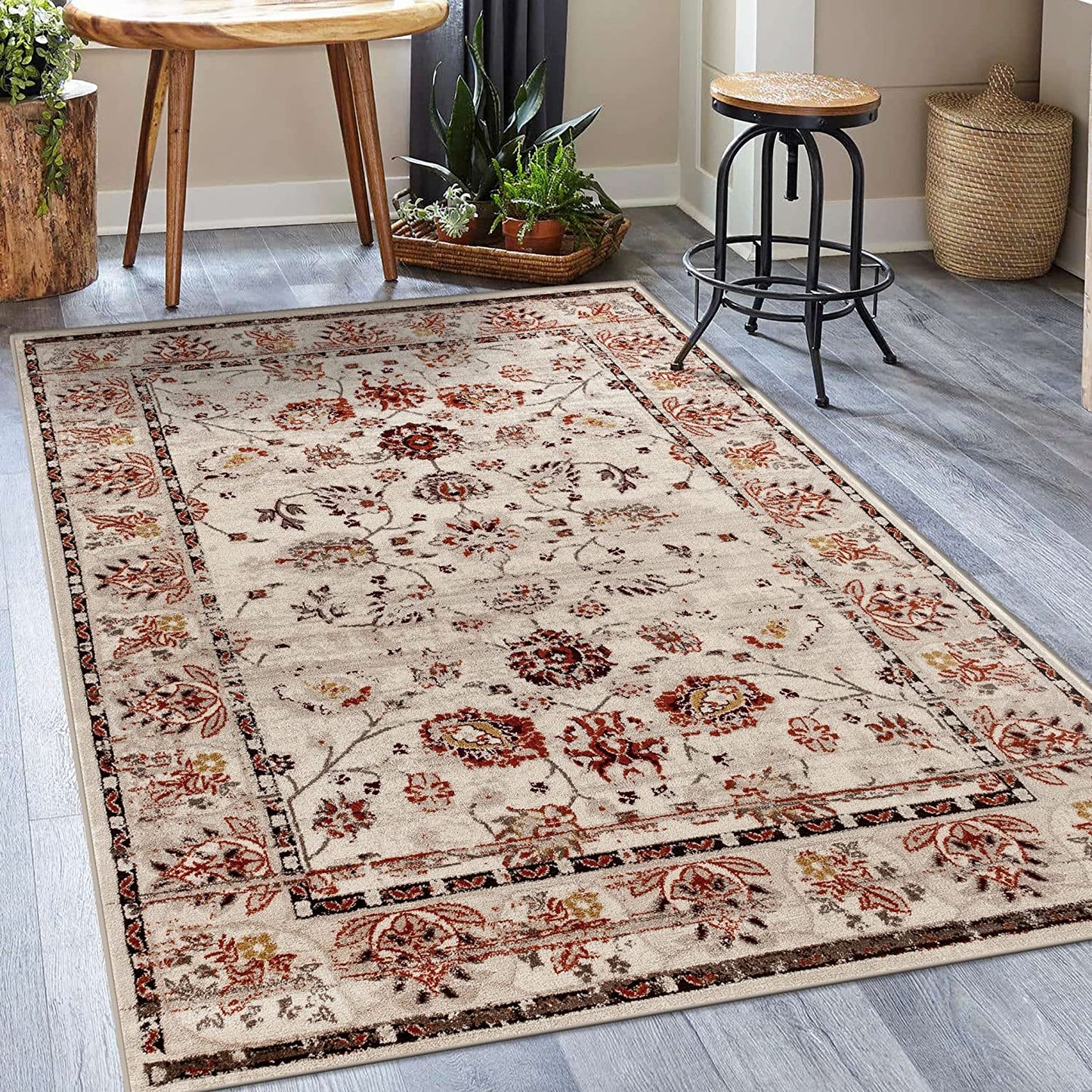 1639 Cream 5 X 7 Area Rug Carpet Large New