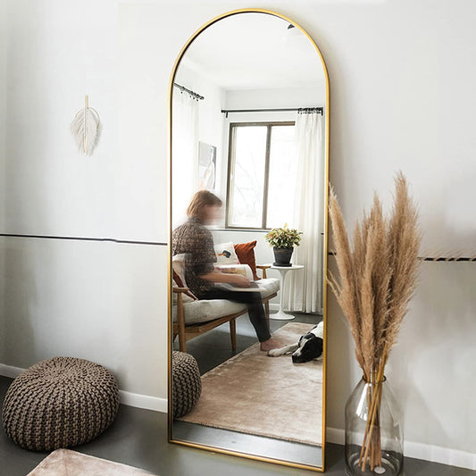 Full Length Mirror, Floor Mirror Full Length, 65"X22" Arched-Top Mirror Hanging or Leaning, Standing Mirror, Body Mirror, Wall Mounted Mirror with Aluminum Frame for Bedroom Living Room (Gold)