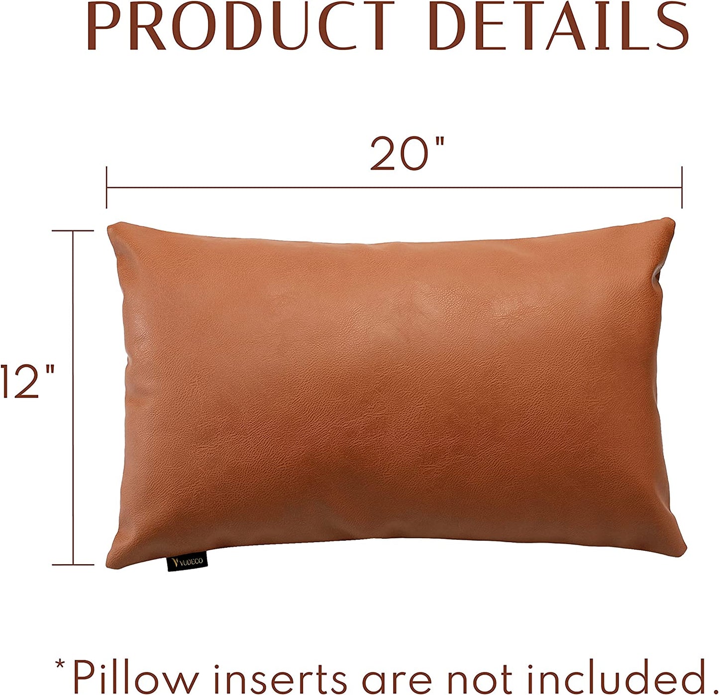 Faux Leather Pillow Cover 12X20 Lumbar Linen Decorative Boho Pillow Covers Accent Leather Throw Pillow Covers Couch Farmhouse Rustic Accent Brown Pillow Covers Modern Bed Sofa Cushion Decor