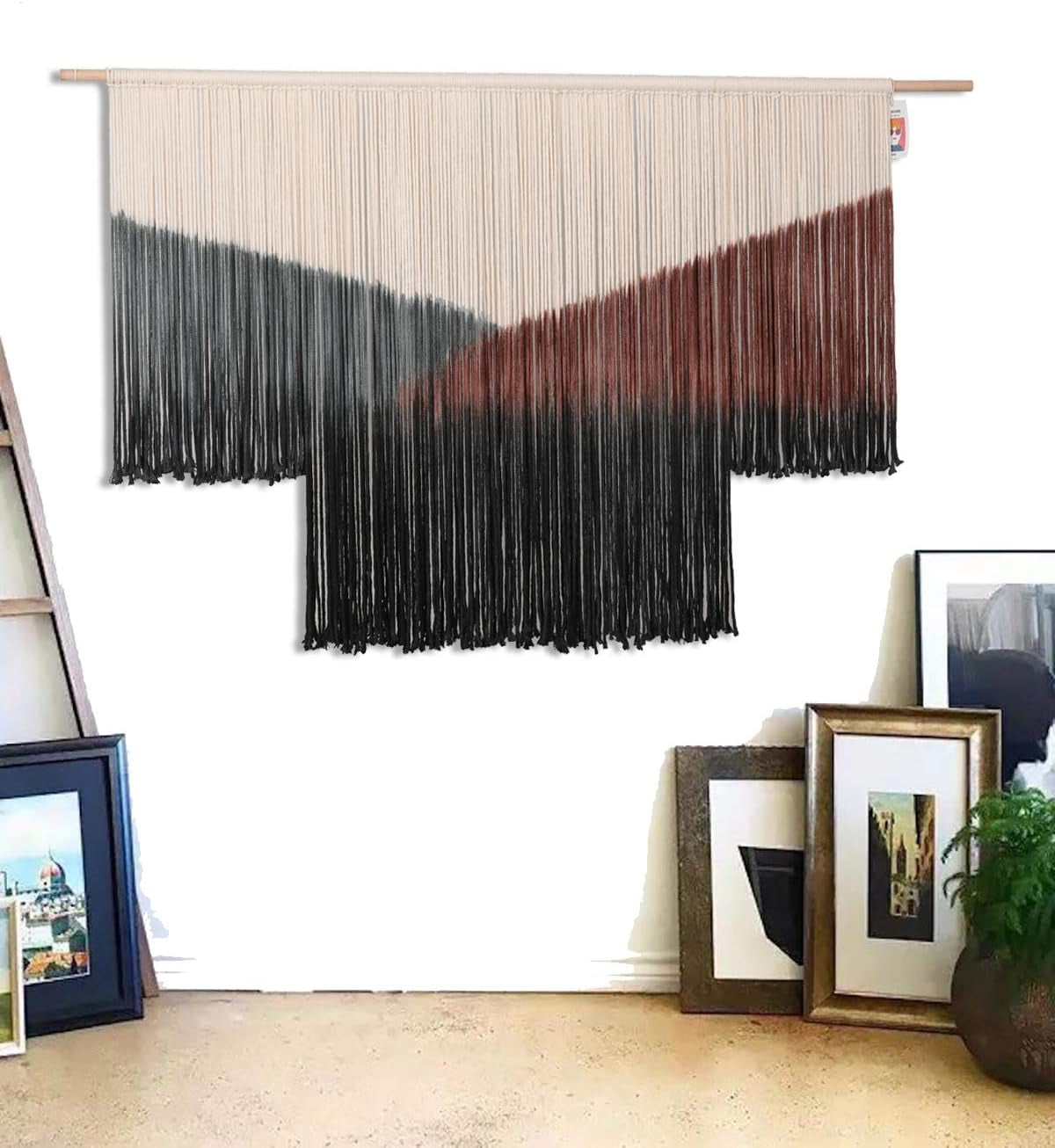 Macrame Wall Hanging Large Black Tie-Dye Geometric Décor Bohemian Yarn Tapestry Home Boho Wall Décor 59"Wx35"L