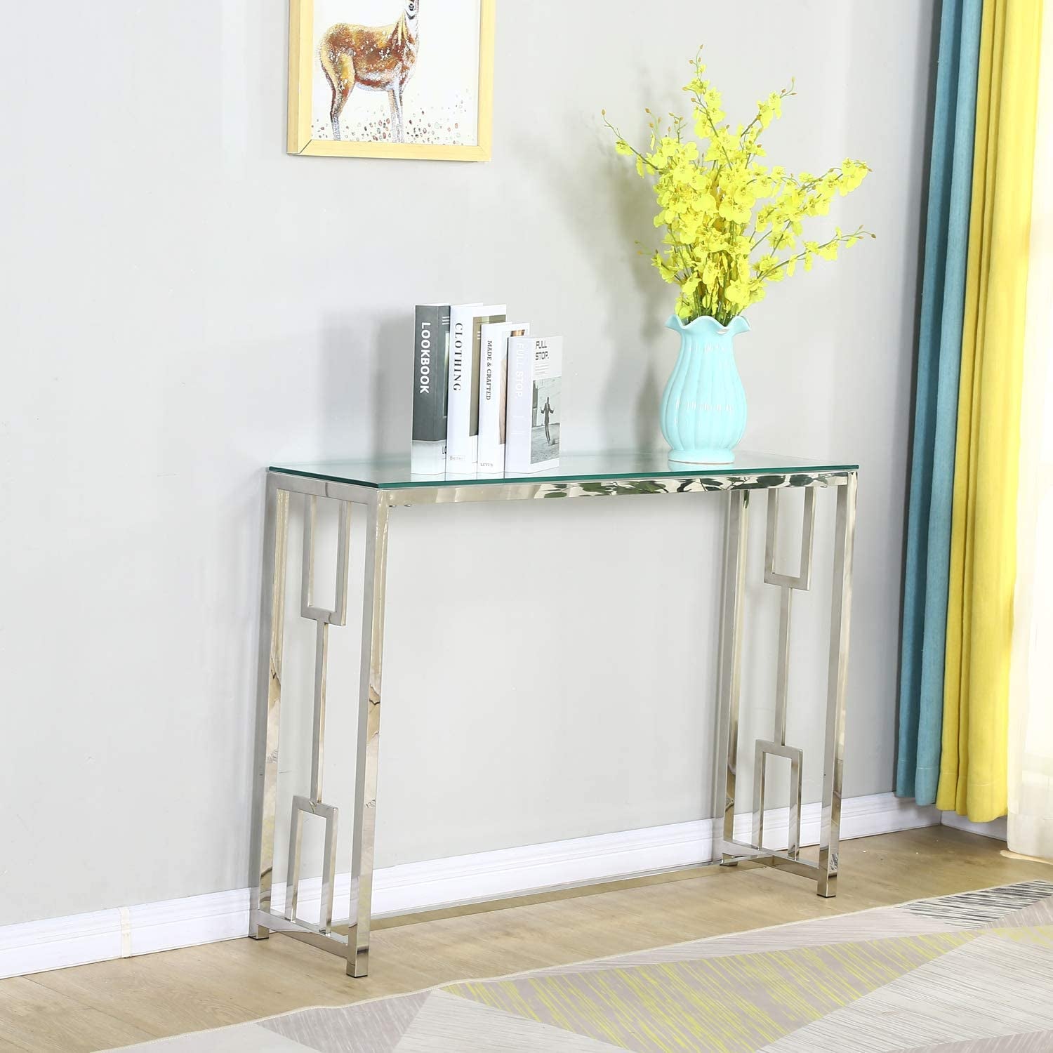 Console Tables for Entryway Silver Glass Console Table Mirrored Console Table Entryway Hallway Table Narrow Console Table Sofa Tables for Hallyway, Entryway Living Room,42X12X31 Inch