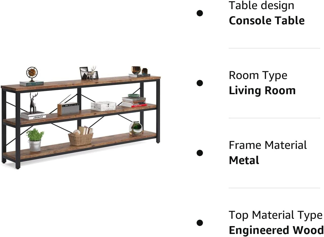 71" Sofa Tables,Extra Long Couch Table, Narrow Long Console Table, Entryway Table,Sofa Table with 3 Tiers Storage Shelves (Rustic Brown)