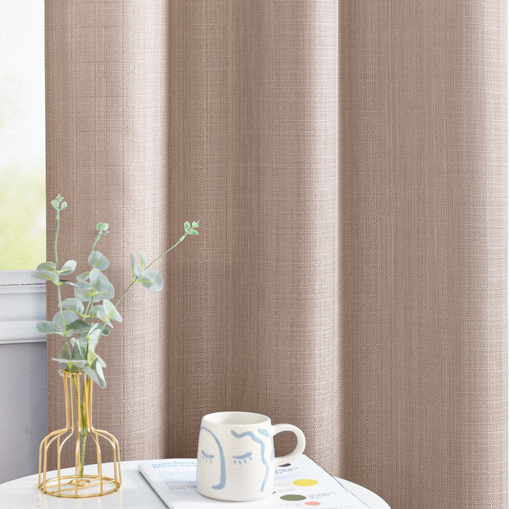 Taupe Curtains for Living Room 63 Inches Linen Textured Curtains Light Filtering Back Tab Curtains Casual Weave Back Tab Drapes 2 Panels