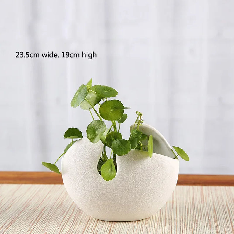 Modern White Ceramic Egg Shell Vase, Vegetarian Art Flower Pot, Home Desktop Decoration Ornaments, Crafts Gift