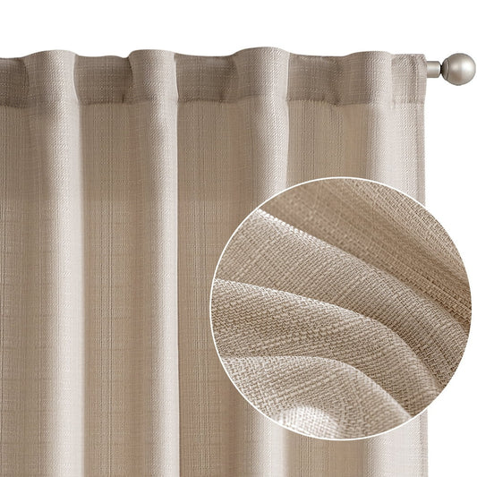 Taupe Curtains for Living Room 63 Inches Linen Textured Curtains Light Filtering Back Tab Curtains Casual Weave Back Tab Drapes 2 Panels