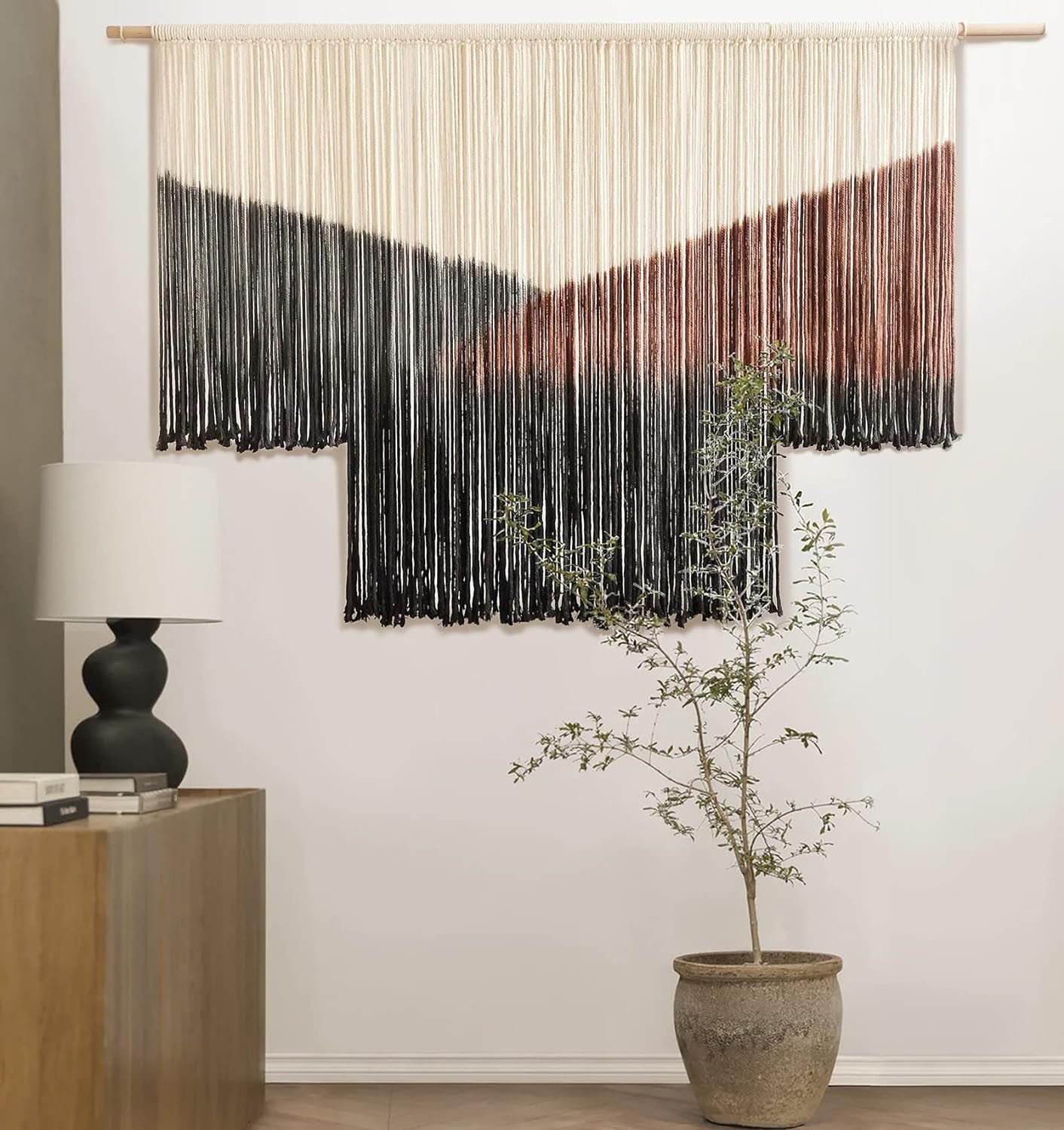 Macrame Wall Hanging Large Black Tie-Dye Geometric Décor Bohemian Yarn Tapestry Home Boho Wall Décor 59"Wx35"L