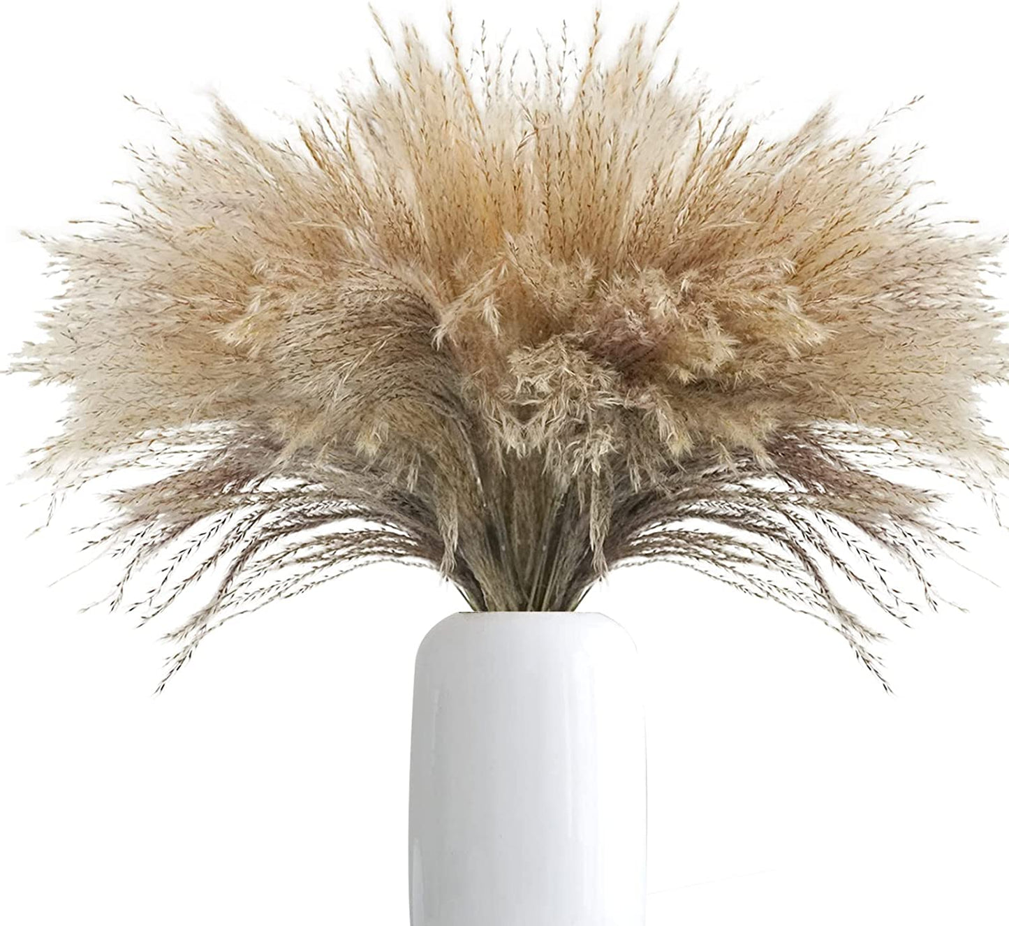 100Pcs Natural Dried Pampas Grass Plume 17Inch Tall Dried Flowers Large Faux Reed Artificial Plants for Wedding Flower Arrangements Farmhouse Wreath Door Centerpiece Home Décor Brown