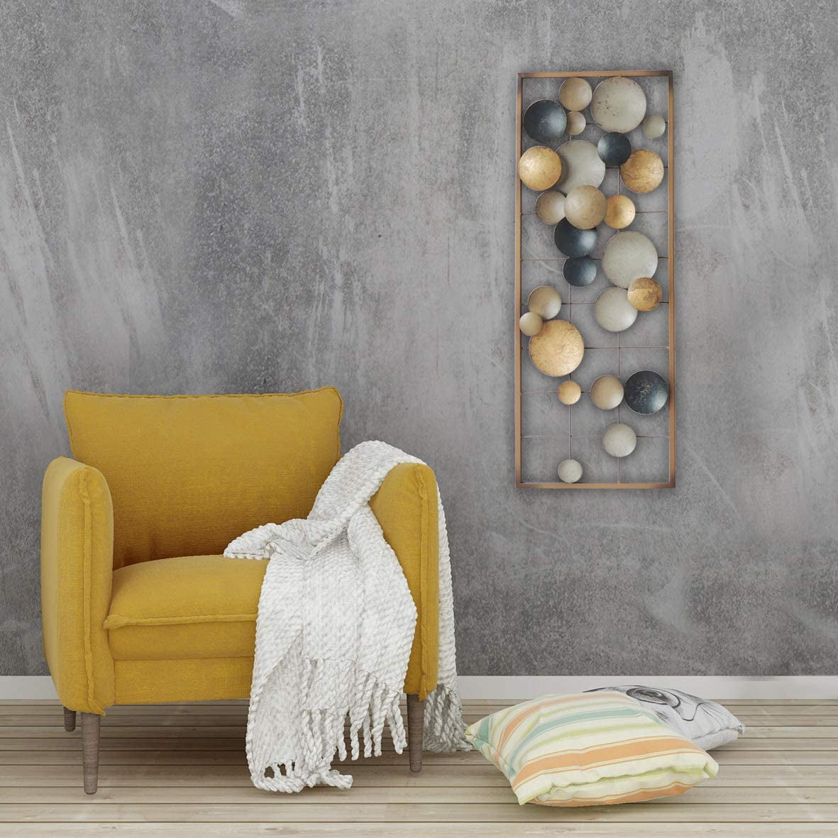 New Aluminum/Metal Wall Decor with Frame (Circles Earth Colors),Living Room