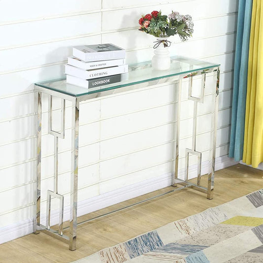 Console Tables for Entryway Silver Glass Console Table Mirrored Console Table Entryway Hallway Table Narrow Console Table Sofa Tables for Hallyway, Entryway Living Room,42X12X31 Inch