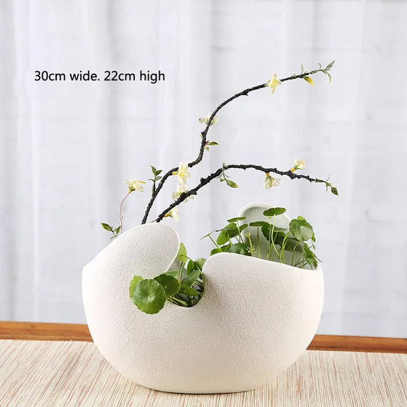 Modern White Ceramic Egg Shell Vase, Vegetarian Art Flower Pot, Home Desktop Decoration Ornaments, Crafts Gift