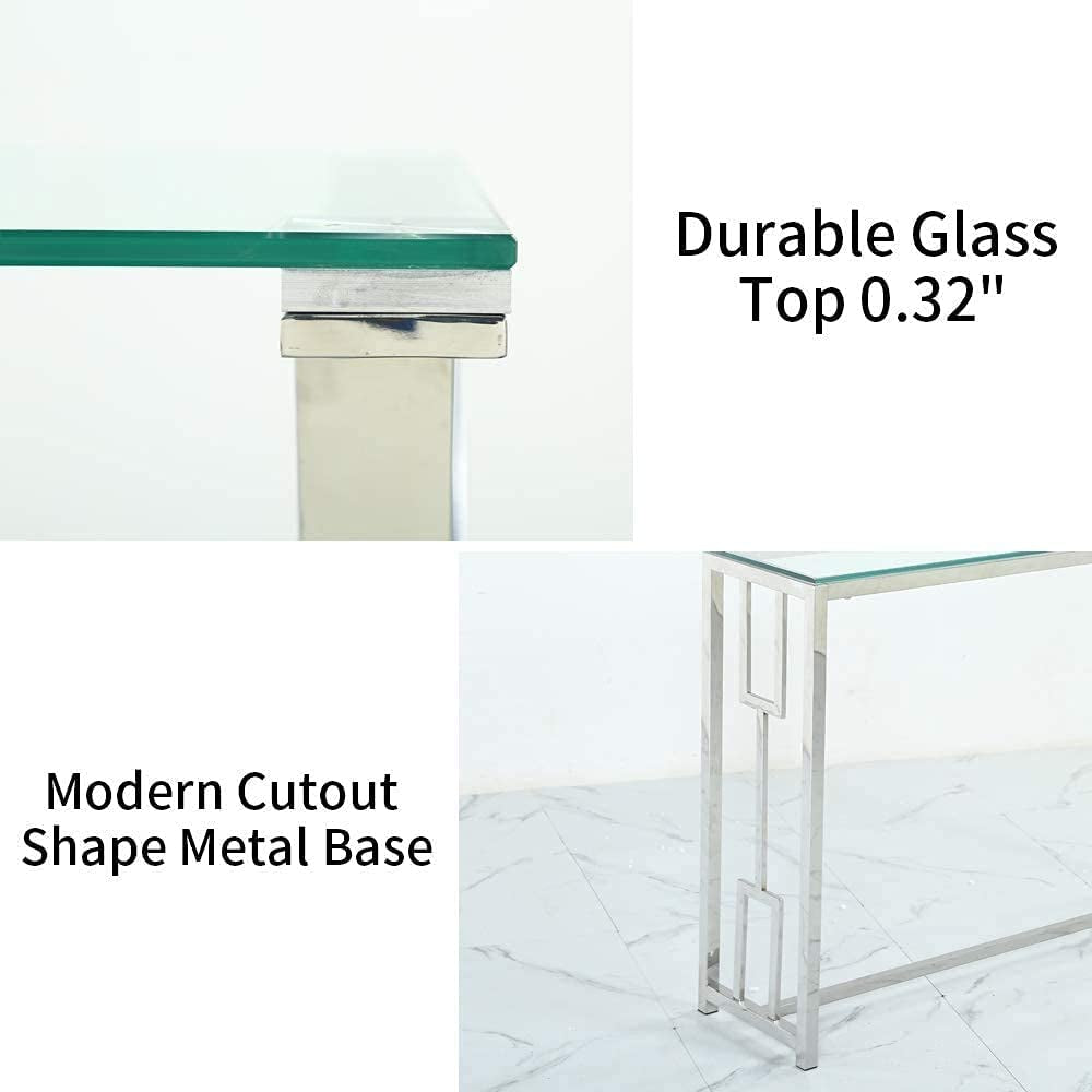 Console Tables for Entryway Silver Glass Console Table Mirrored Console Table Entryway Hallway Table Narrow Console Table Sofa Tables for Hallyway, Entryway Living Room,42X12X31 Inch