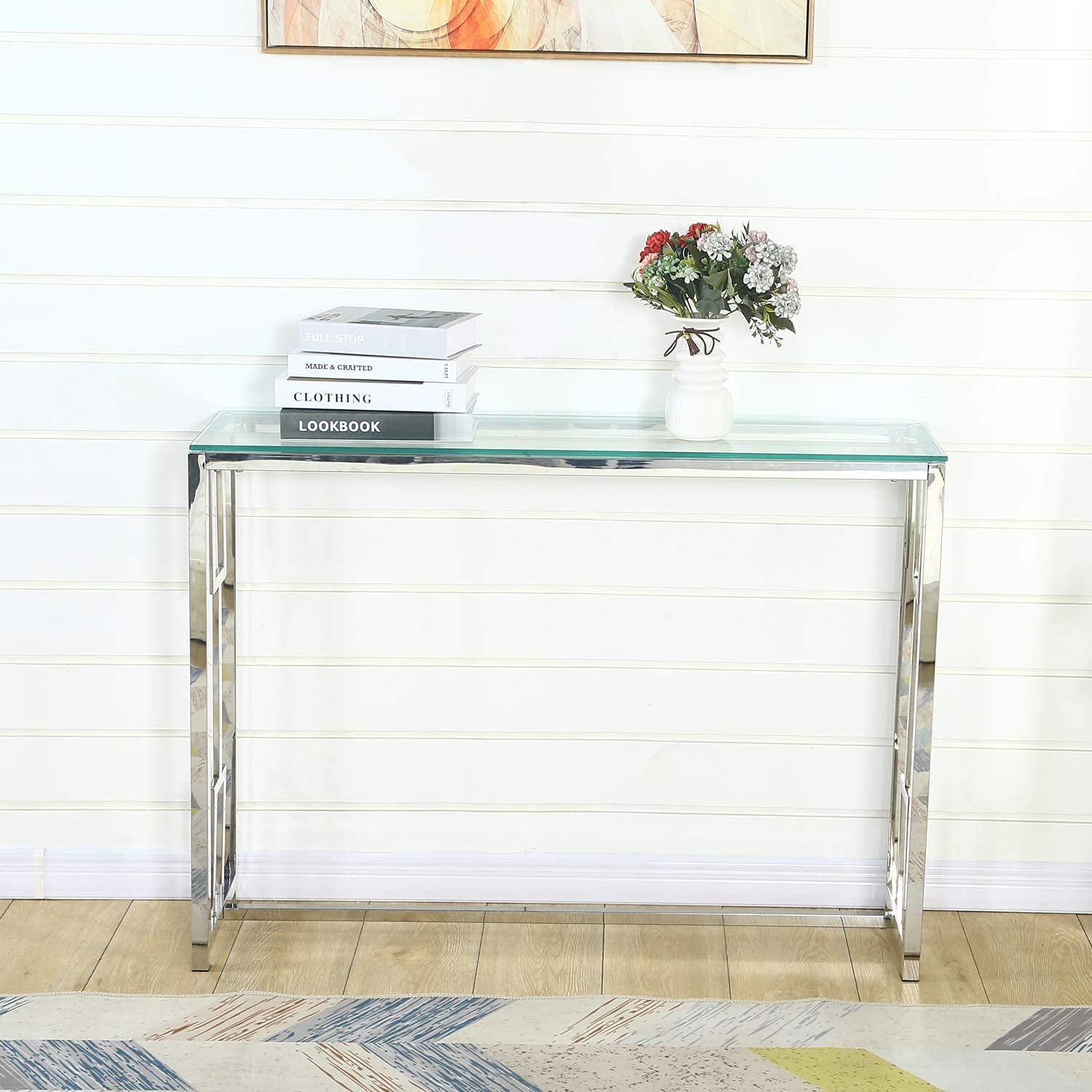 Console Tables for Entryway Silver Glass Console Table Mirrored Console Table Entryway Hallway Table Narrow Console Table Sofa Tables for Hallyway, Entryway Living Room,42X12X31 Inch