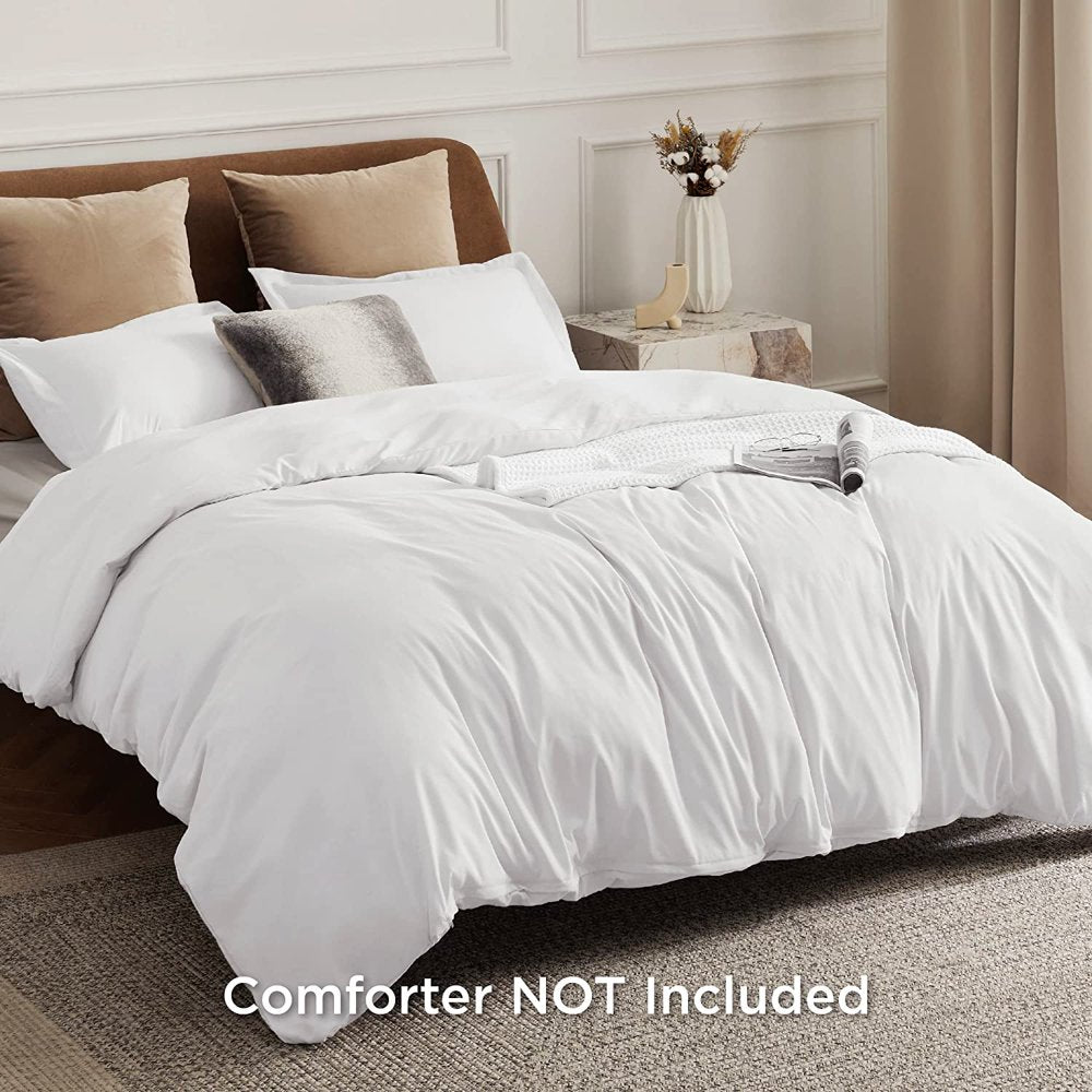 Queen White Polyester Microfiber Material Duvet Covers 3 Pieces, 1 Duvet Cover and 2 Pillow Shams